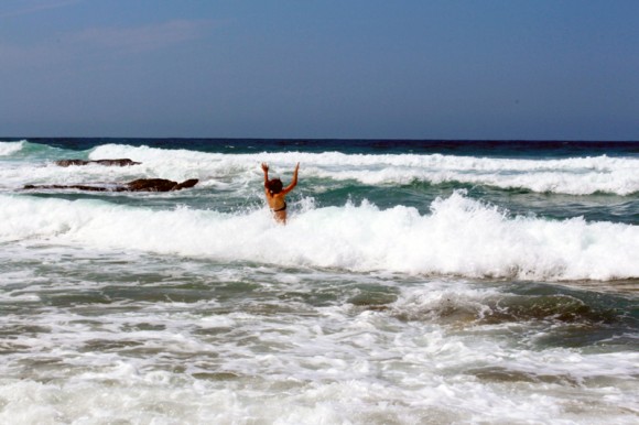 Gina playing in the waves