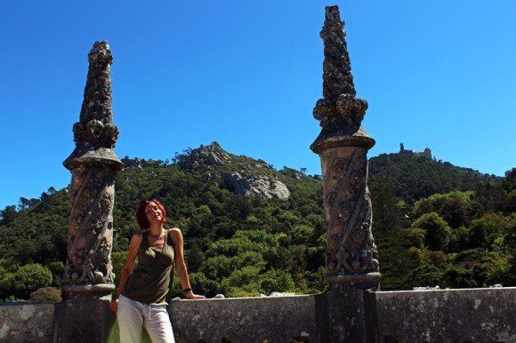 Gina and Castle of the Moors on the hilltop