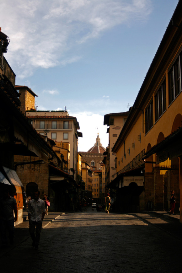 Gina walking along Ponte Vecchio