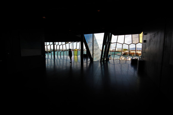 Gina's silhouette at Harpa